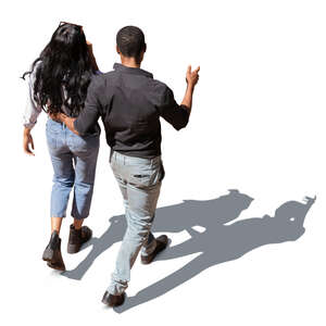 black couple walking seen from above