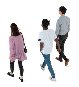 three people walking seen from above