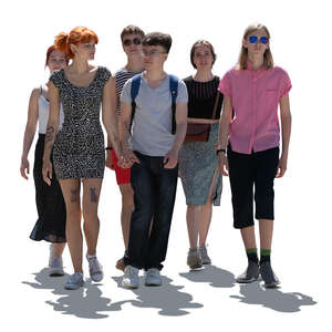 cut out backlit group of teenagers walking