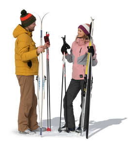 cut out man and woman going skiing