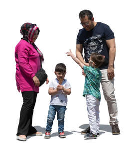 cut out middle eastern family with two kids eating ice cream