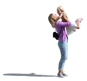 woman lifting up her daughter
