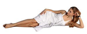 cut out woman in a white spa towel lying