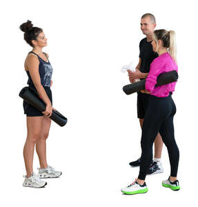 cut out group of three people talking after workout