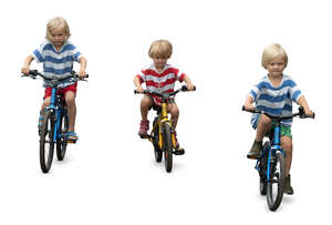 cut out group of three children riding bikes