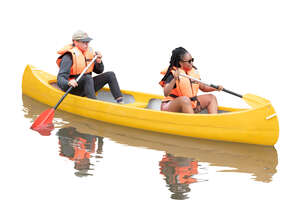 man and woman riding a kayak