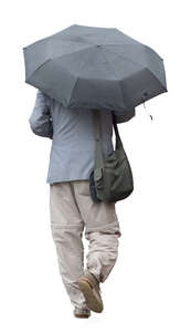man with a grey umbrella walking