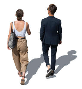 top view of two young people walking