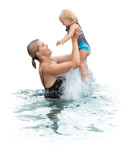 mother and daughter playing in the pool