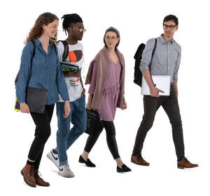 group of college students walking and talking
