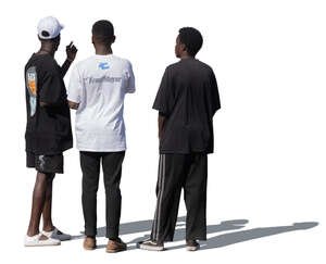 group of three black men standing and talking