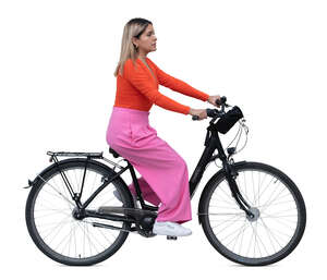 woman riding a bike seen from side view