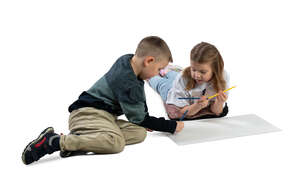 two kids drawing on the floor