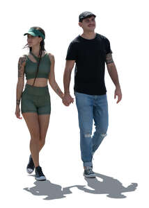 cut out backlit latino couple walking hand in hand