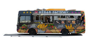 backlit food truck with workers making food inside