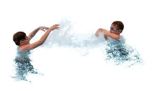 two boys playing in water