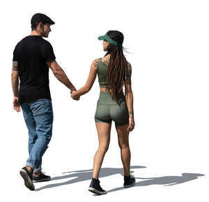 cut out latino couple walking hand in hand