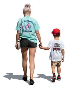 mother and son walking hand in hand
