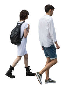 young man and woman walking