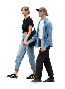 young man and woman walking hand in hand