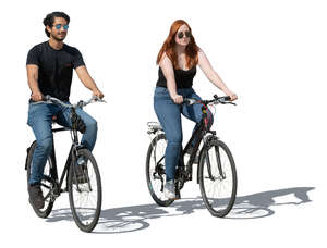 man and woman riding a bike side by side