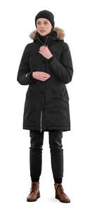 woman wearing a winter parka standing