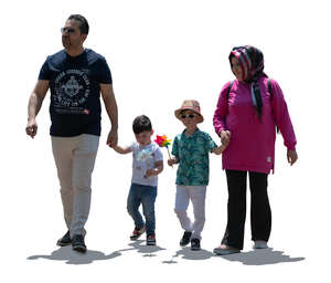 cut out backlit muslim family with two sons walking