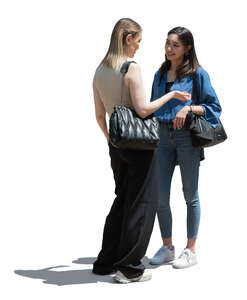 two cut out backlit women standing and talking