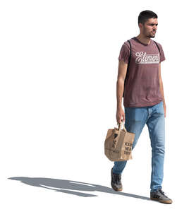 man with a grocery bag walking