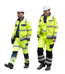 two construction workers walking