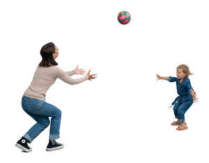 mother and daughter playing with ball