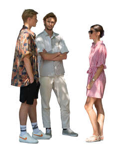 group of three standing in partial sunlight