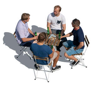 top view of four men sitting in a cafe