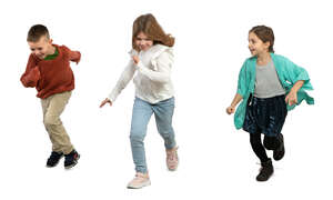 three cut out kids running