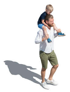 man carrying his son on his shoulders