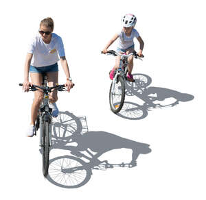 woman riding a bike with her daughter seen from above