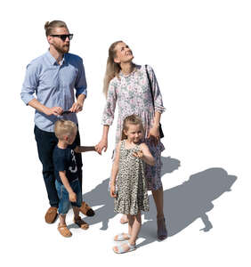 family standing and looking up seen from above