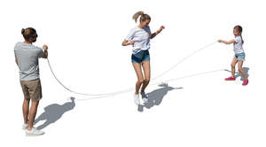 family playing with jump rope seen from above