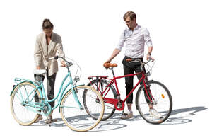 man and woman with bikes getting ready to go riding