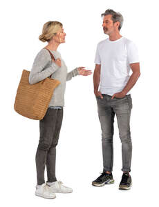 man and woman standing and talking