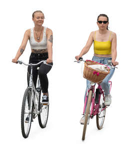 two young women riding bikes