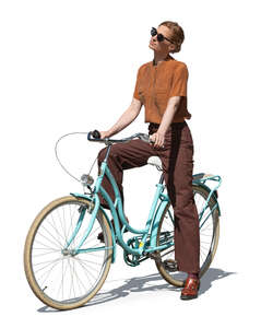 woman with a bicycle standing in the sun