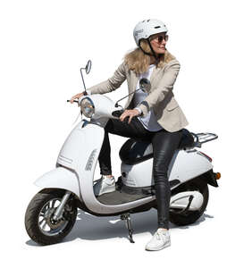 woman stopping on the electric moped