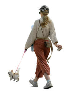 woman with a baby and a dog walking