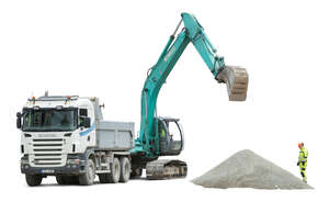 construction workers with a big truck loading rubble