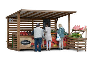 group of people buying food at vegetable stand