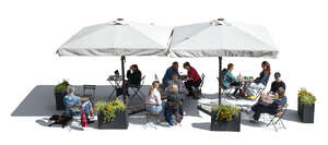 outdoor restaurant with parasols and people relaxing