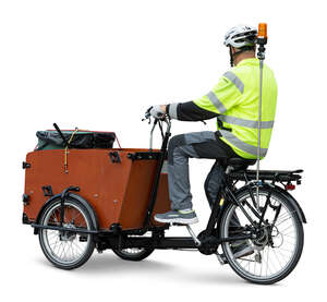 street cleaner rifing a cargo bike 