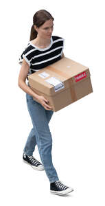 woman carrying a box seen from above