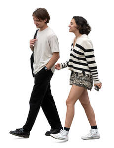 man and woman walking and talking
